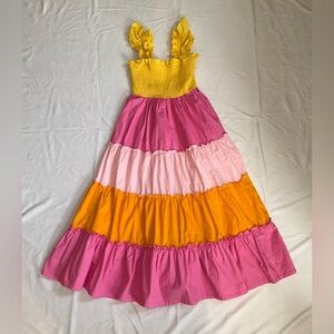 Crown & Ivy Yellow, Pink, and Orange Tiered Dress with Ruffles Size XS